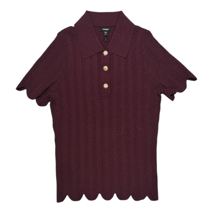 Express Women's Short Sleeve Lightweight Soft Pointelle Knit Polo
