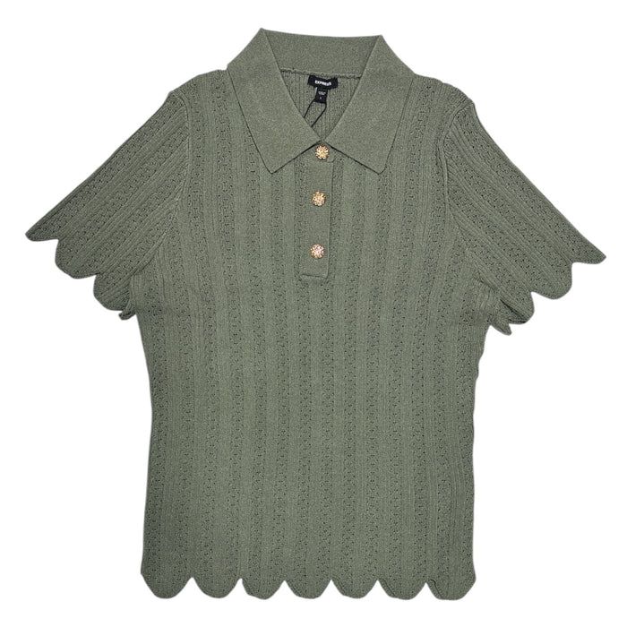 Express Women's Short Sleeve Lightweight Soft Pointelle Knit Polo