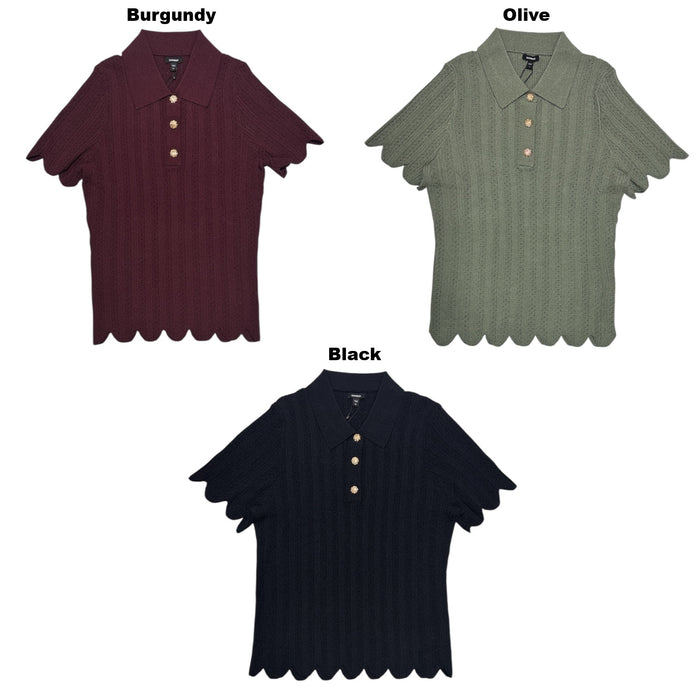 Express Women's Short Sleeve Lightweight Soft Pointelle Knit Polo