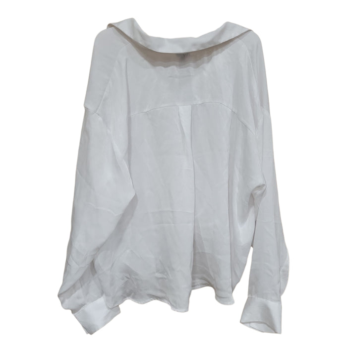 Express Women's Relaxed Fit Smooth Satin V-Neck Long Sleeve Shirt