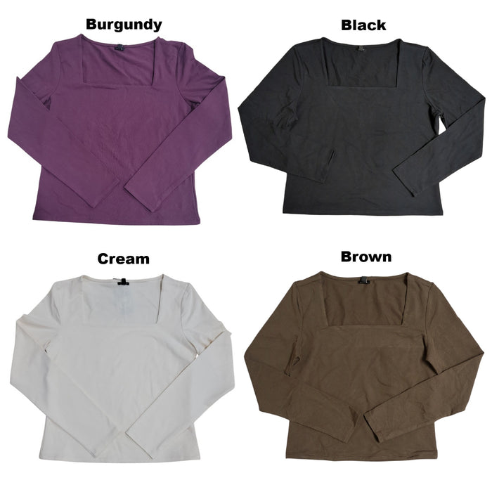 Express Women's Soft Stretch Long Sleeve Lightweight Squareneck Top