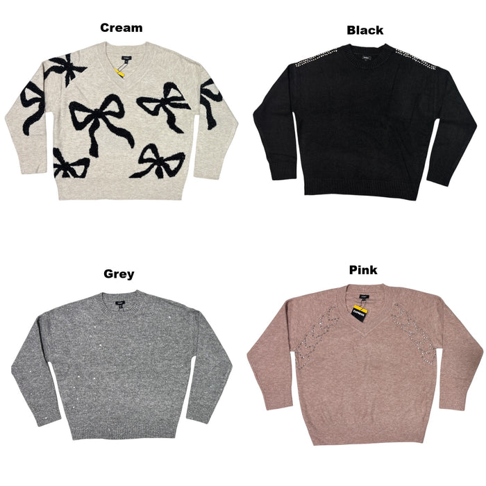 Express Women's Long Sleeve Knitted Embellished Sweater