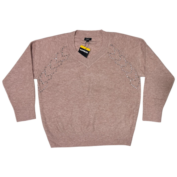Express Women's Long Sleeve Knitted Embellished Sweater