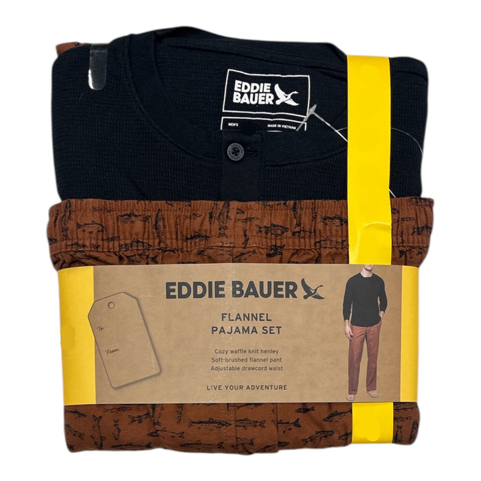 Eddie Bauer Men's Long Sleeve Waffle Henley & Flannel Pant Pajama Set
