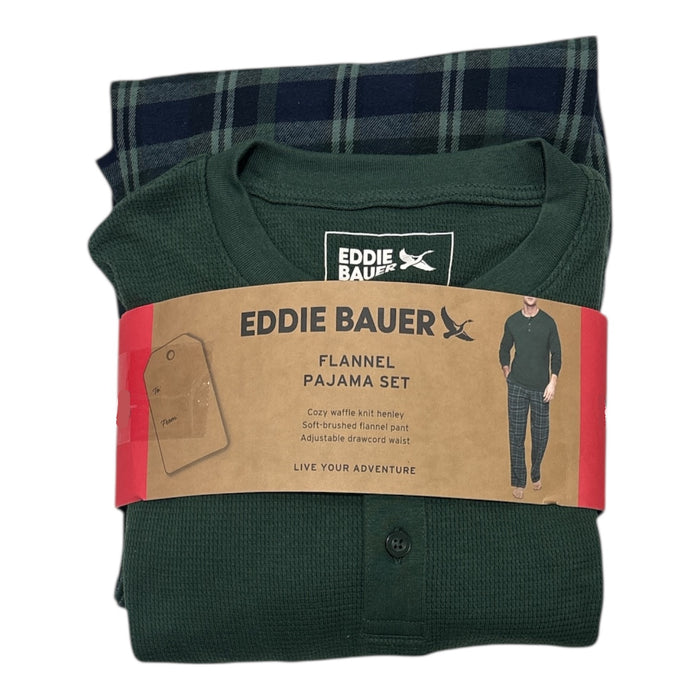 Eddie Bauer Men's Long Sleeve Waffle Henley & Flannel Pant Pajama Set