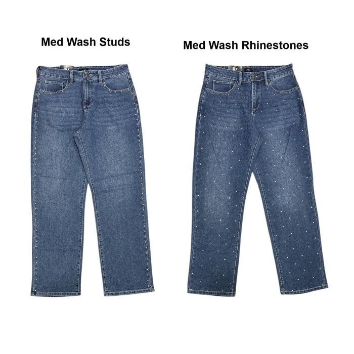 Express Women's 5 Pocket Mid Rise Embellished Straight Leg Jean