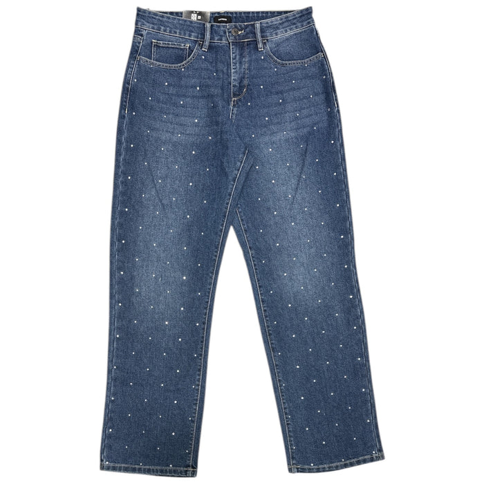 Express Women's 5 Pocket Mid Rise Embellished Straight Leg Jean