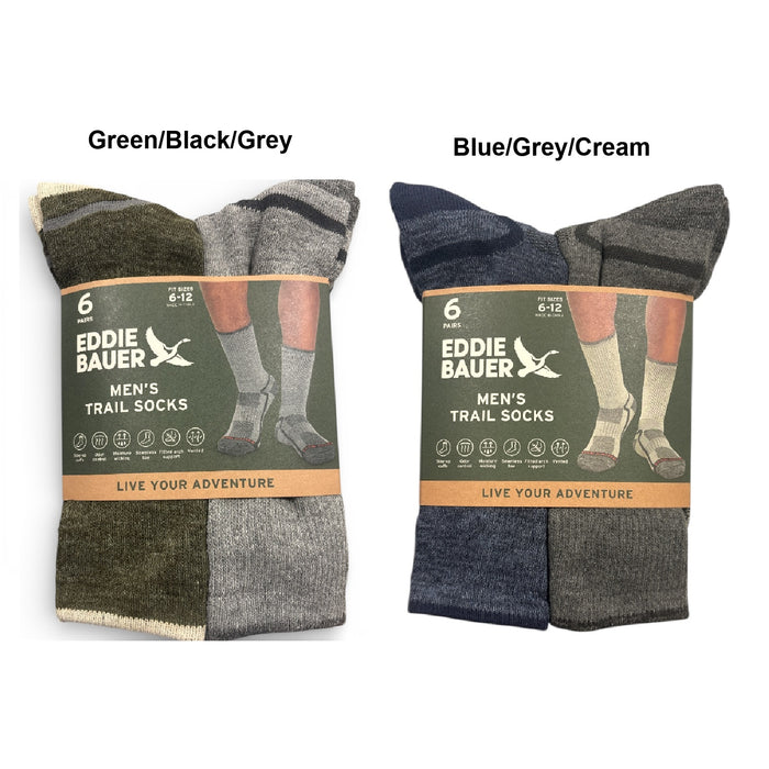 Eddie Bauer Men's Moisture Wicking Seamless Trail Socks, 6 Pack, Size 6-12