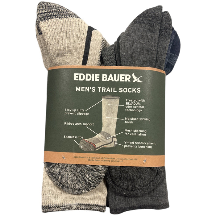 Eddie Bauer Men's Moisture Wicking Seamless Trail Socks, 6 Pack, Size 6-12
