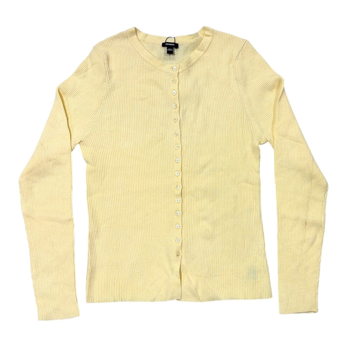 Express Women's Lightweight Slim Fit Ribbed Button-Up Sweater