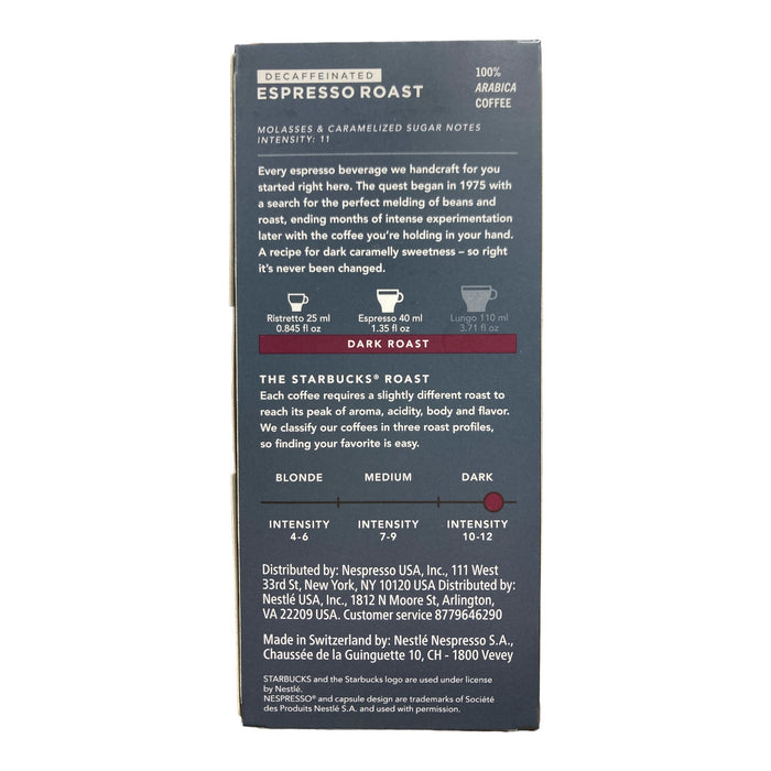 Starbucks, Decaffeinated Espresso Roast by Nespresso, 2.01 Ounce, 10 Count