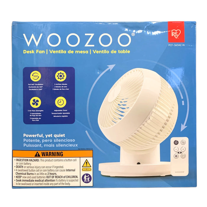 Woozoo 360 Degree Quiet Operation Oscillating Personal Fan, White