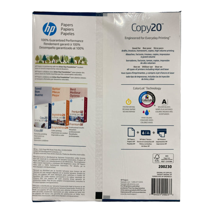 HP Copy20 Printer Paper, 20lb, 8.5x11, 92 Bright, 500 Sheets