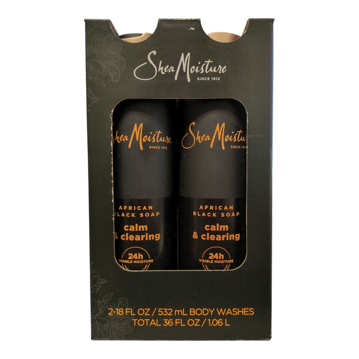 Shea Moisture African Black Soap Calm and Clearing Body Wash, 18 floz, 2pk