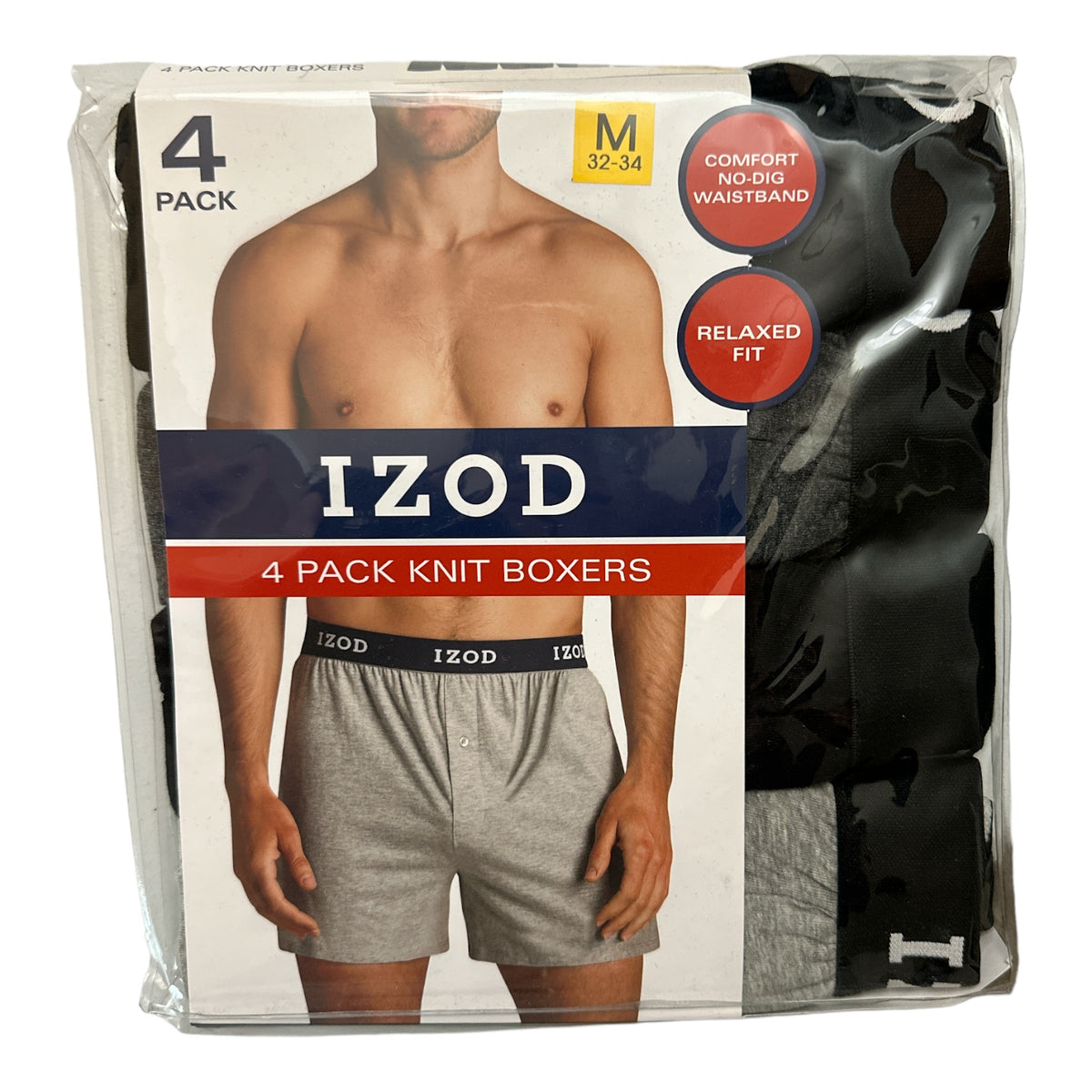 IZOD Men's 4-Pack Knit Relaxed Fit Comfort No-Dig Signature Waistband ...