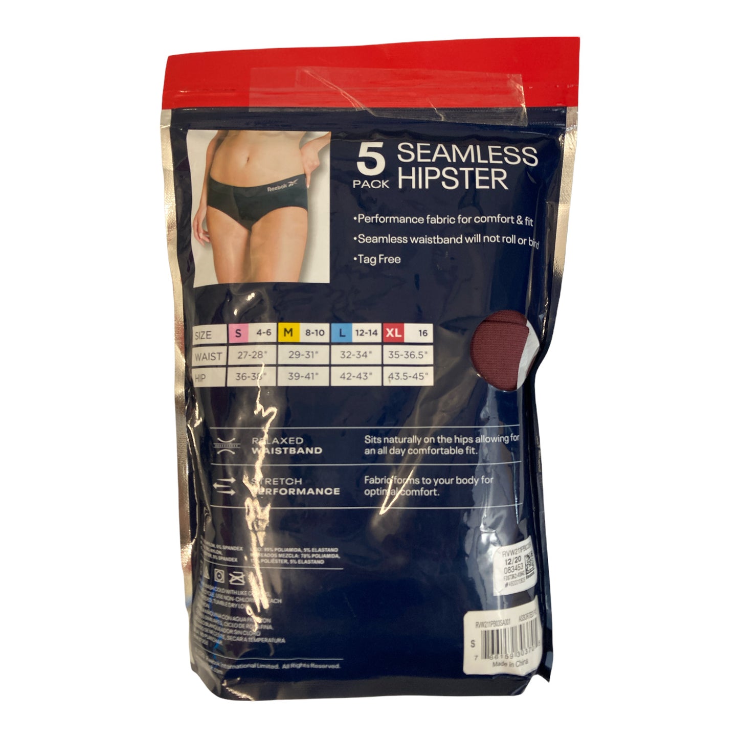 (5 Pack) Reebok Women's Stretch Performance Seamless Hipster Panties, Tag Free