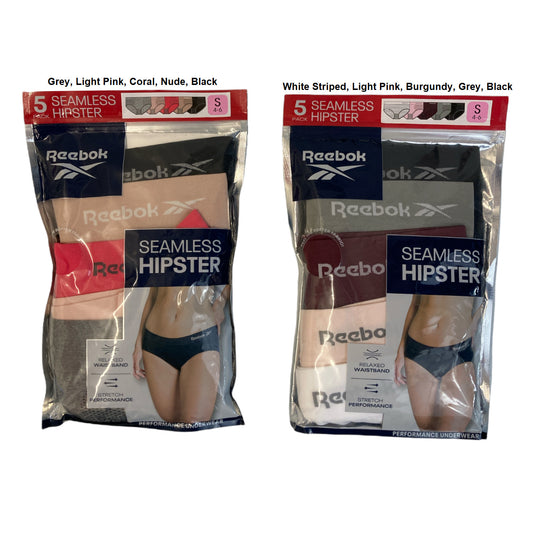 (5 Pack) Reebok Women's Stretch Performance Seamless Hipster Panties, Tag Free