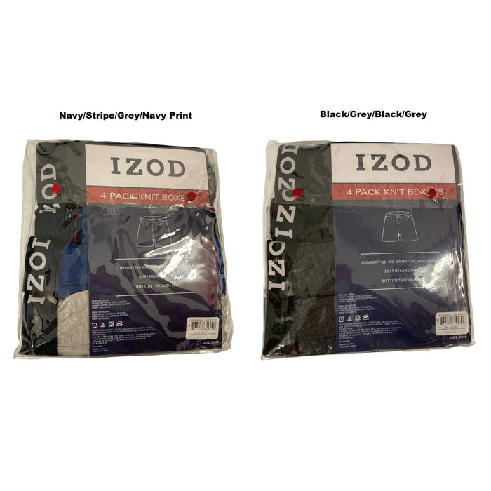 IZOD Men's 4 Pack Tag Free Soft No-Dig Waistband Comfort Knit Boxers