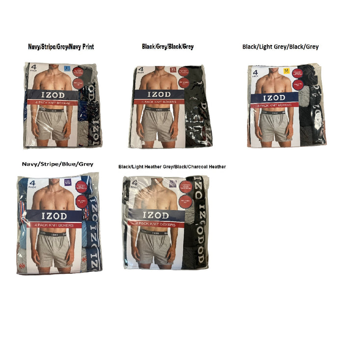 IZOD Men's 4 Pack Tag Free Soft No-Dig Waistband Comfort Knit Boxers