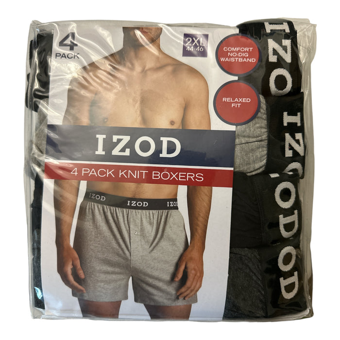 IZOD Men's 4 Pack Tag Free Soft No-Dig Waistband Comfort Knit Boxers