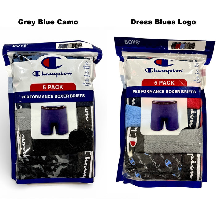 Champion Boys' 5 Pack Stretch Moisture Wicking Performance Boxer Briefs