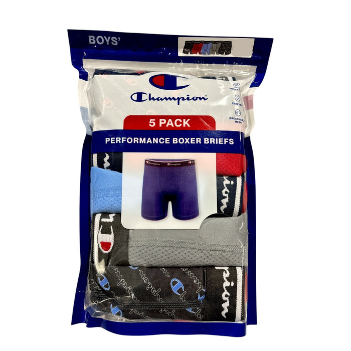 Champion Boys' 5 Pack Stretch Moisture Wicking Performance Boxer Briefs