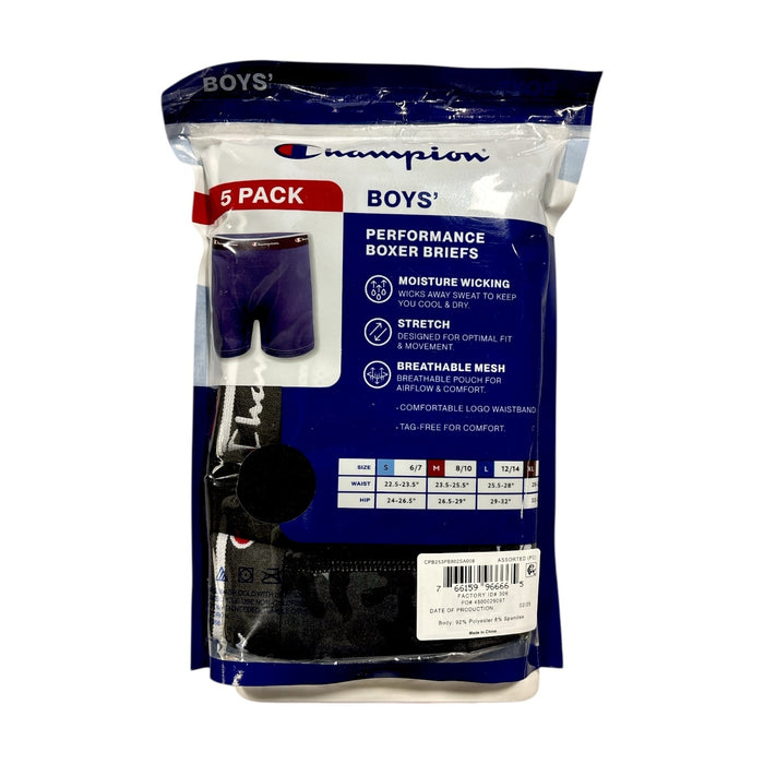 Champion Boys' 5 Pack Stretch Moisture Wicking Performance Boxer Briefs