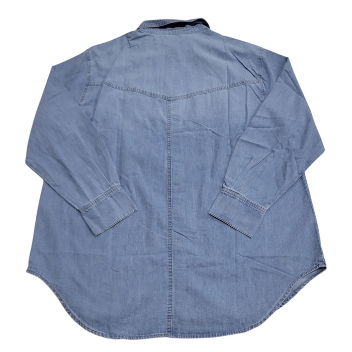 Nine West Women's Over Sized Long Sleeve Plus Denim Button Up Top