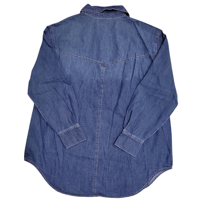 Nine West Women's Over Sized Long Sleeve Plus Denim Button Up Top