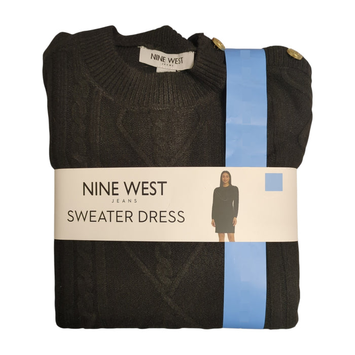 Nine West Women's Midweight Regular Fit Cable Knit Mini Sweater Dress, Plus Size
