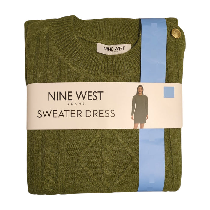 Nine West Women's Midweight Regular Fit Cable Knit Mini Sweater Dress, Plus Size