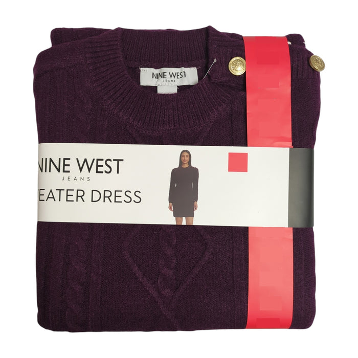 Nine West Women's Midweight Regular Fit Cable Knit Mini Sweater Dress