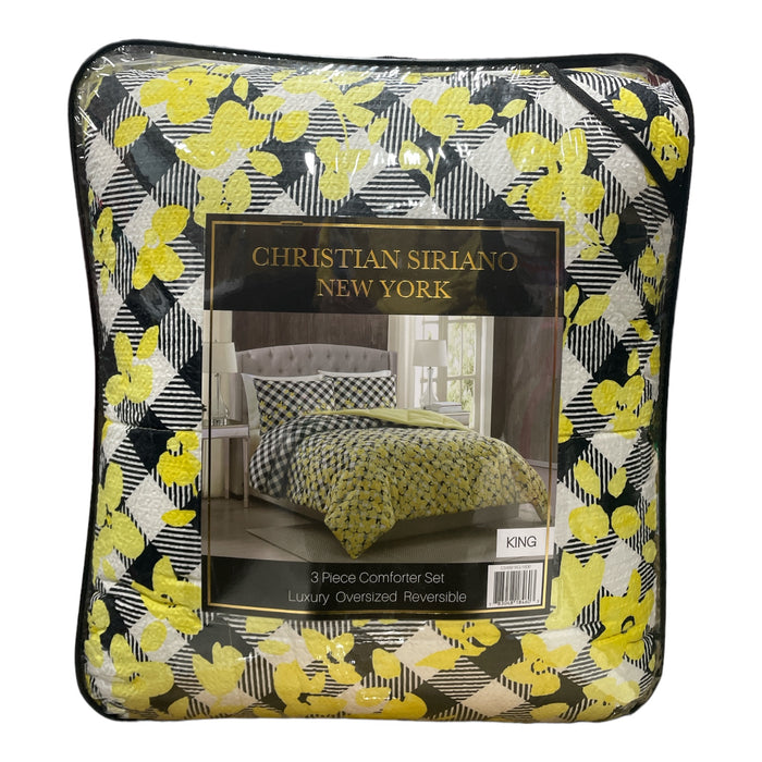 Christian Siriano 3 Piece Luxury Reversible Comforter Set (Yellow, King)