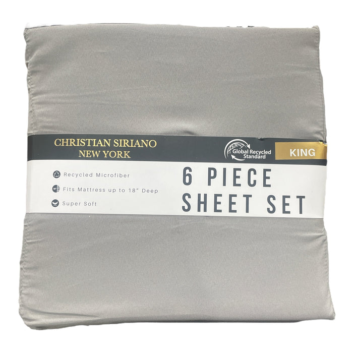 Christian Siriano New York Luxury Microfiber 6 Piece Sheet Set, King, Gray