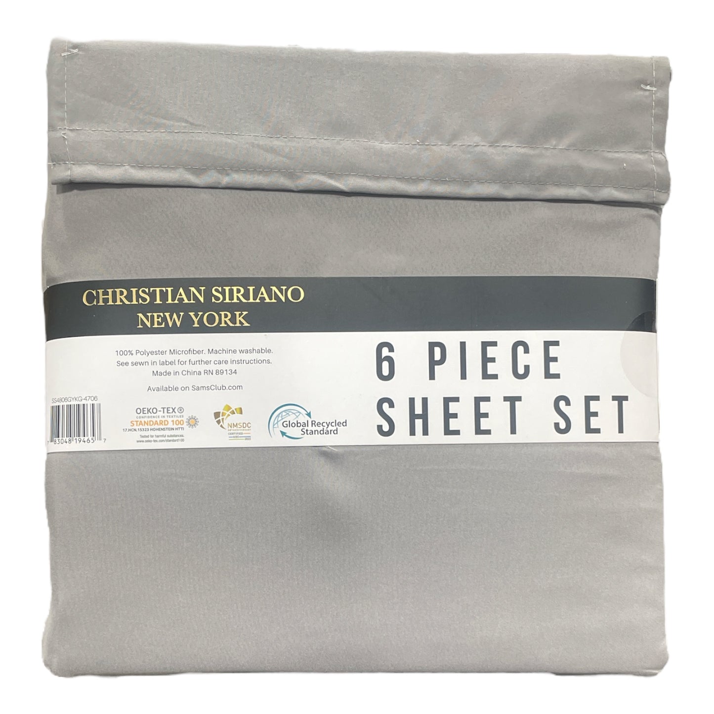 Christian Siriano New York Luxury Microfiber 6 Piece Sheet Set, King, Gray