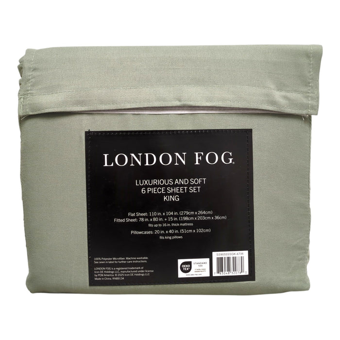 London Fog 6-Piece Luxurious & Ultra-Soft Microfiber Sheet Set, King