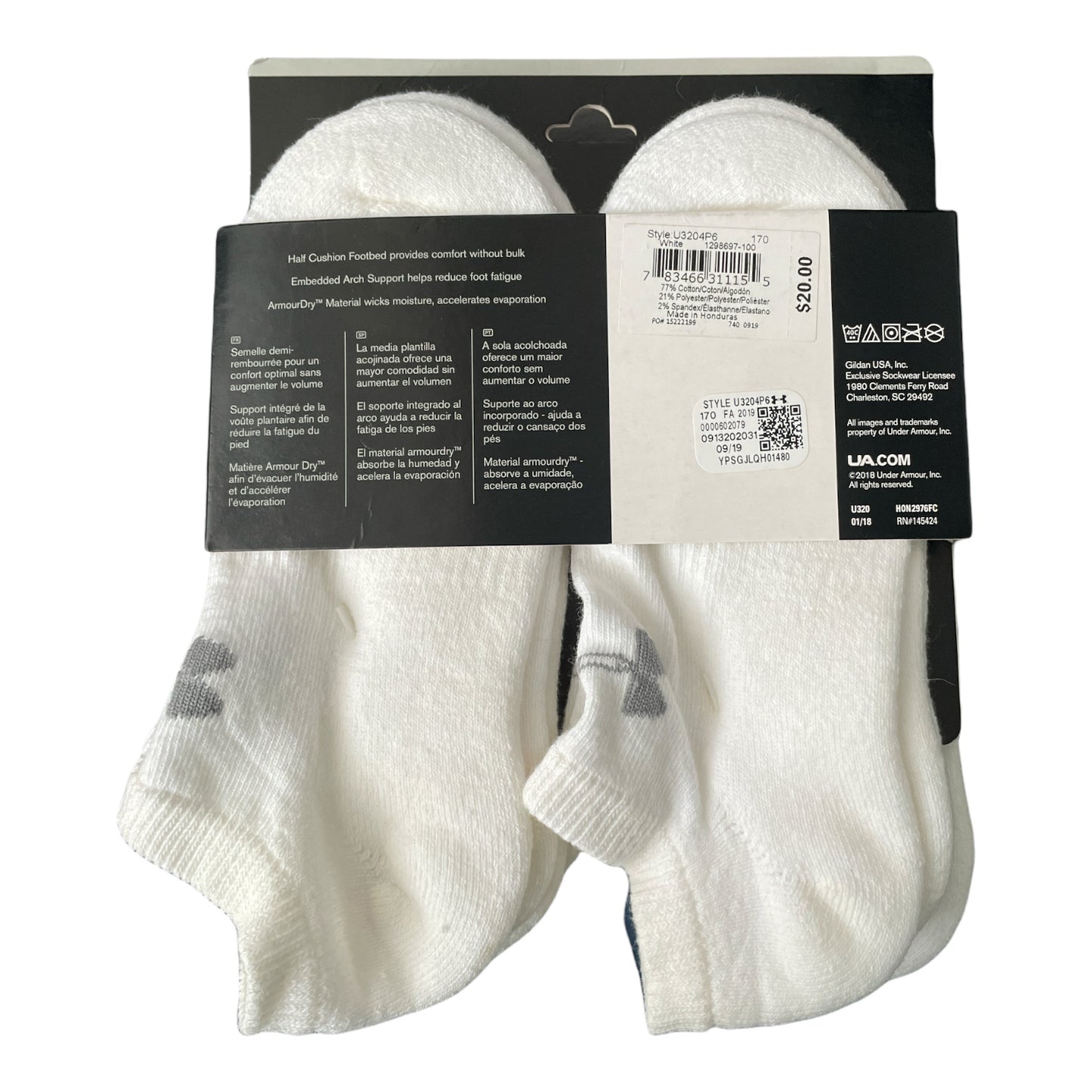 Under Armour Unisex Adult UA Charged Cotton 2.0 No Show Socks, White, 6 Pair