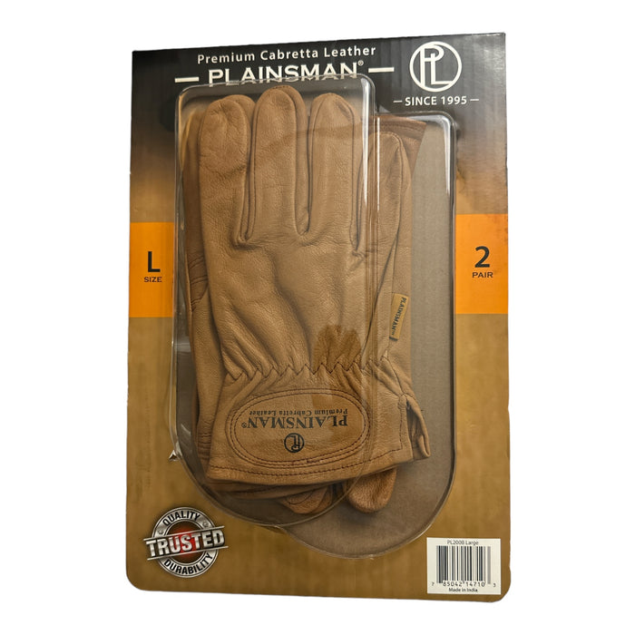 Plainsman Men's Premium Cabretta Leather All Purpose Heavy Duty Gloves, Brown, L