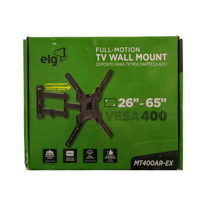 ELG Full Motion TV Wall Mount, 26"-65", 66LBS Msx Load, Black, MT400AR-EX