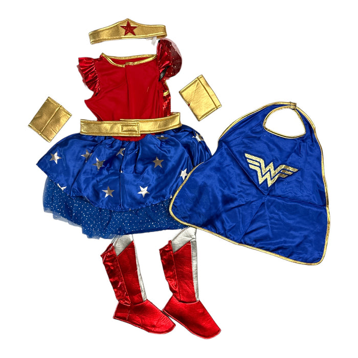 Wonder Woman Girl's Dress, Headband, Wrist Cuffs, Shoe Covers Costume Set