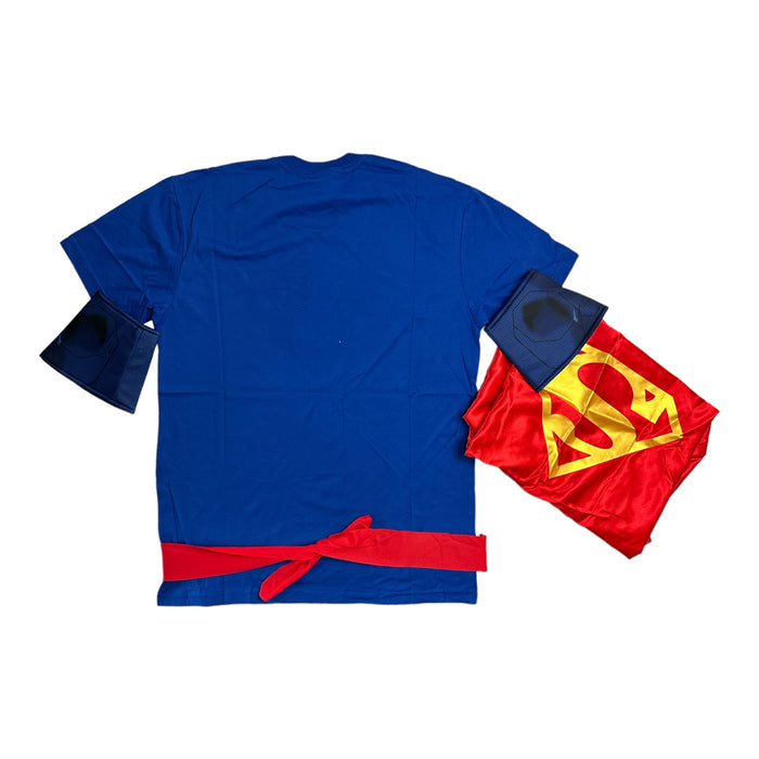 Super Man Men's Short Sleeve T-Shirt, Cape, Belt, Wrist Cuffs Costume Set