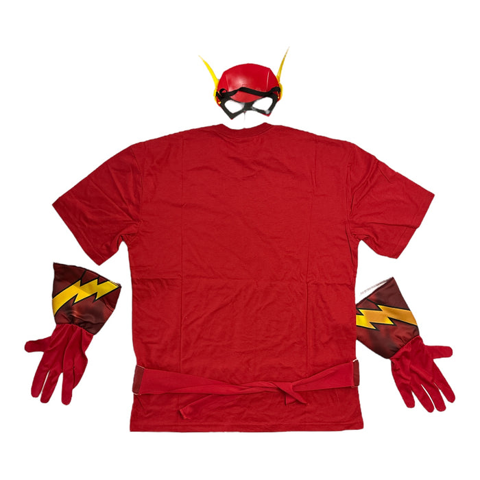 The Flash Men's Short Sleeve T-Shirt, Belt, Gloves & Mask Costume Set