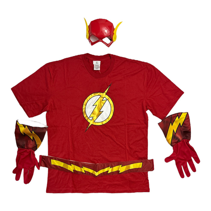 The Flash Men's Short Sleeve T-Shirt, Belt, Gloves & Mask Costume Set