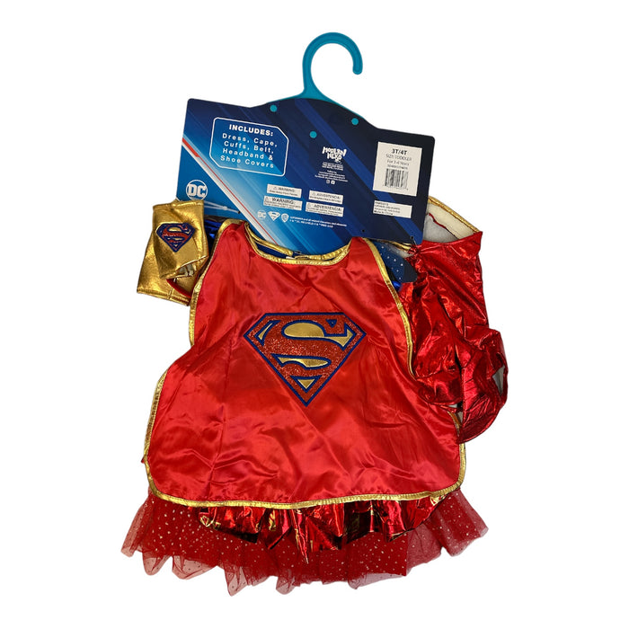 DC Supergirl Girl's Dress, Cape, Cuffs, belt, Headband & Shoe Covers Costume