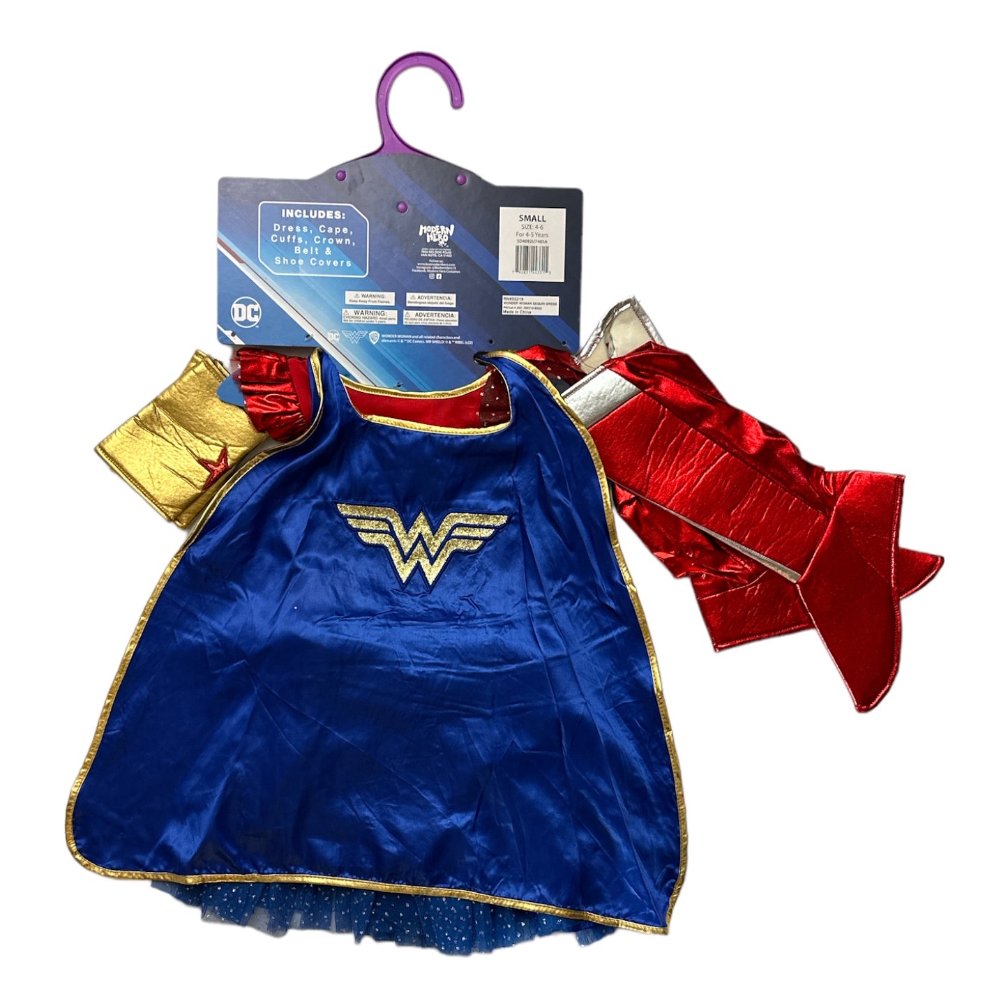 DC Wonder Woman Girls' Dress, Cape, Crown, Belt & Shoe Covers Halloween Costume