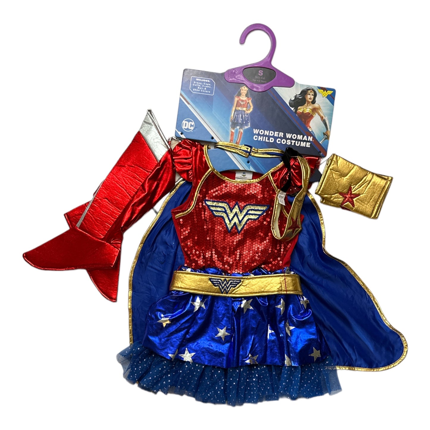 DC Wonder Woman Girls' Dress, Cape, Crown, Belt & Shoe Covers Halloween Costume
