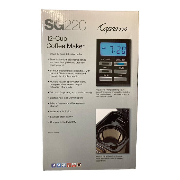 Capresso SG220 Programable 12-Cup Stainless Steel Coffee Maker