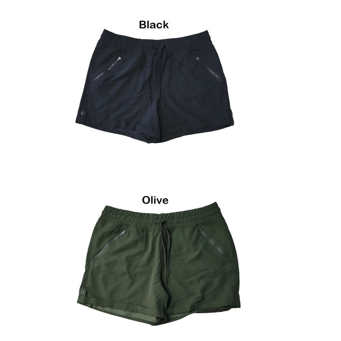 Tangerine Women's Active Woven Zipper Pockets Drawstring Track Shorts