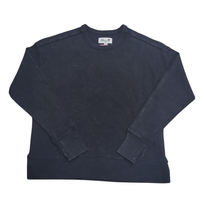 Seven7 Women's Long Sleeve Stretch Relaxed Fit Waffle Crewneck Top