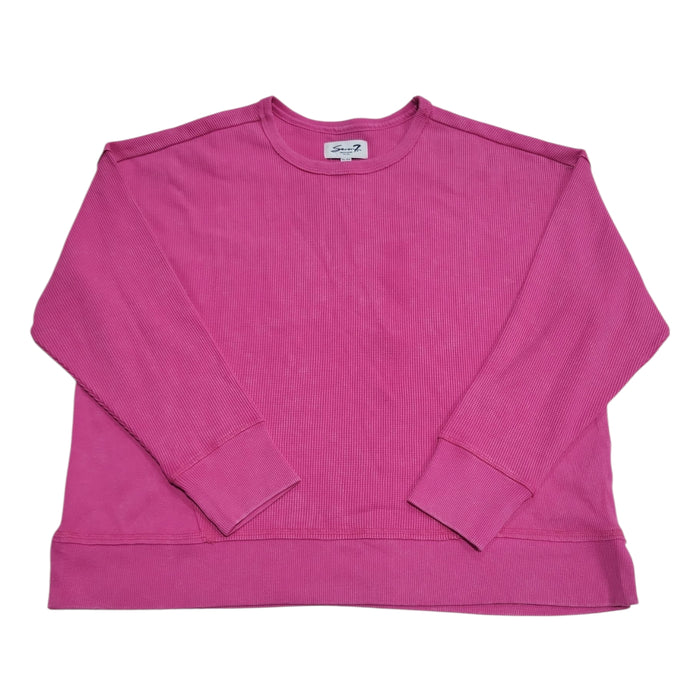 Seven7 Women's Long Sleeve Stretch Relaxed Fit Waffle Crewneck Top